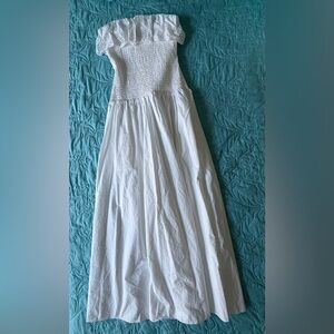 White Smocked Strapless Maxi Dress